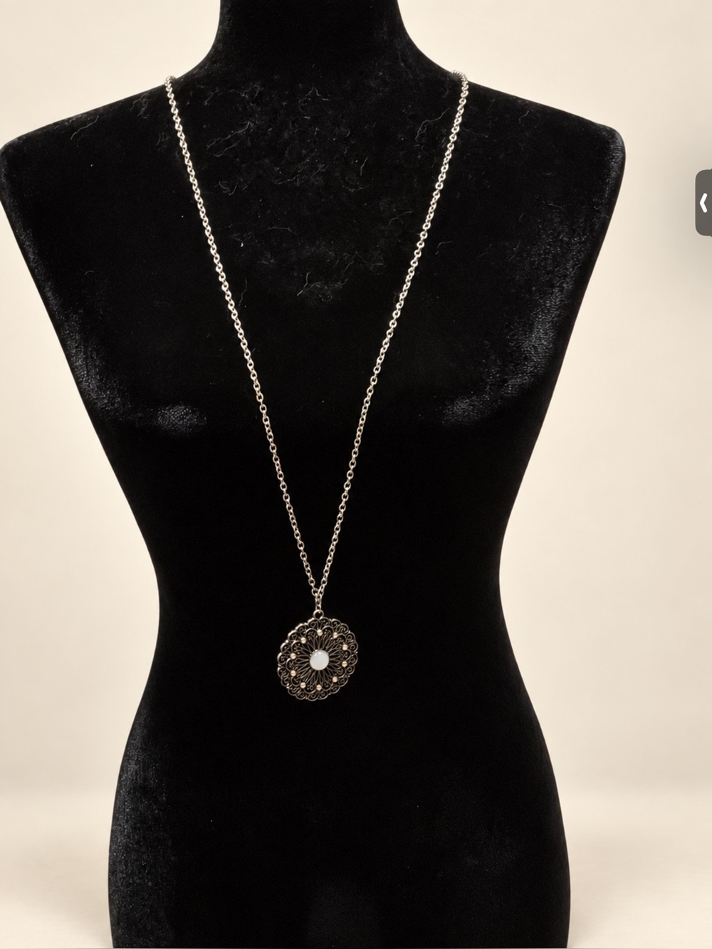 Filigree Pendant Long Necklace - Elegant Floral Medallion